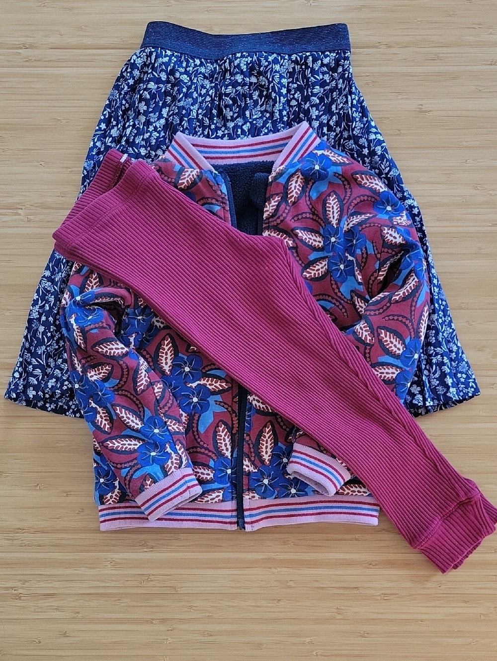 Set Girls Floral Bomber Jacket Reversible & Skirt Set with Magenta Legging 3-4 Y